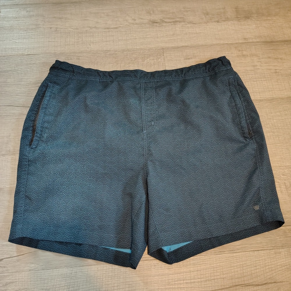 Mack Weldon Mens Board Shorts XL Blue Geometric Wave Print Swim Trunks 7 Inch